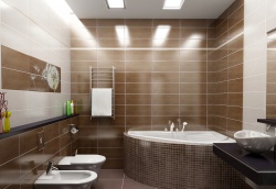 Ремонт и отделка ванной: дизайн совмещенной ванной и туалета.  Современно.