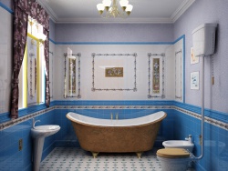 Ремонт ванной: ванная комната в синих тонах.