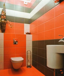 Ремонт и отделка туалета: дизайн туалета в оранжевый тонах.