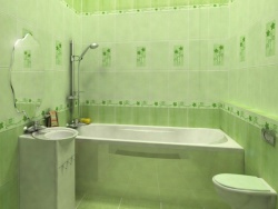 Дизайн плитки в ванной, цвет  салатовый.  Ремонт и отделка.