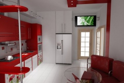 Ремонт и отделка кухни: современная кухня в красный тонах.