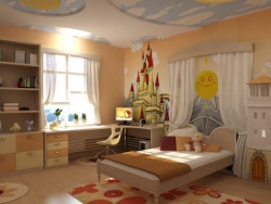 <p>Детская комната для девочки. Детали - замок, солнце, безоблачное небо....</p>