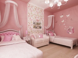 Дизайн детской комнаты.  Детская для девочки в постельно розовый тонах.